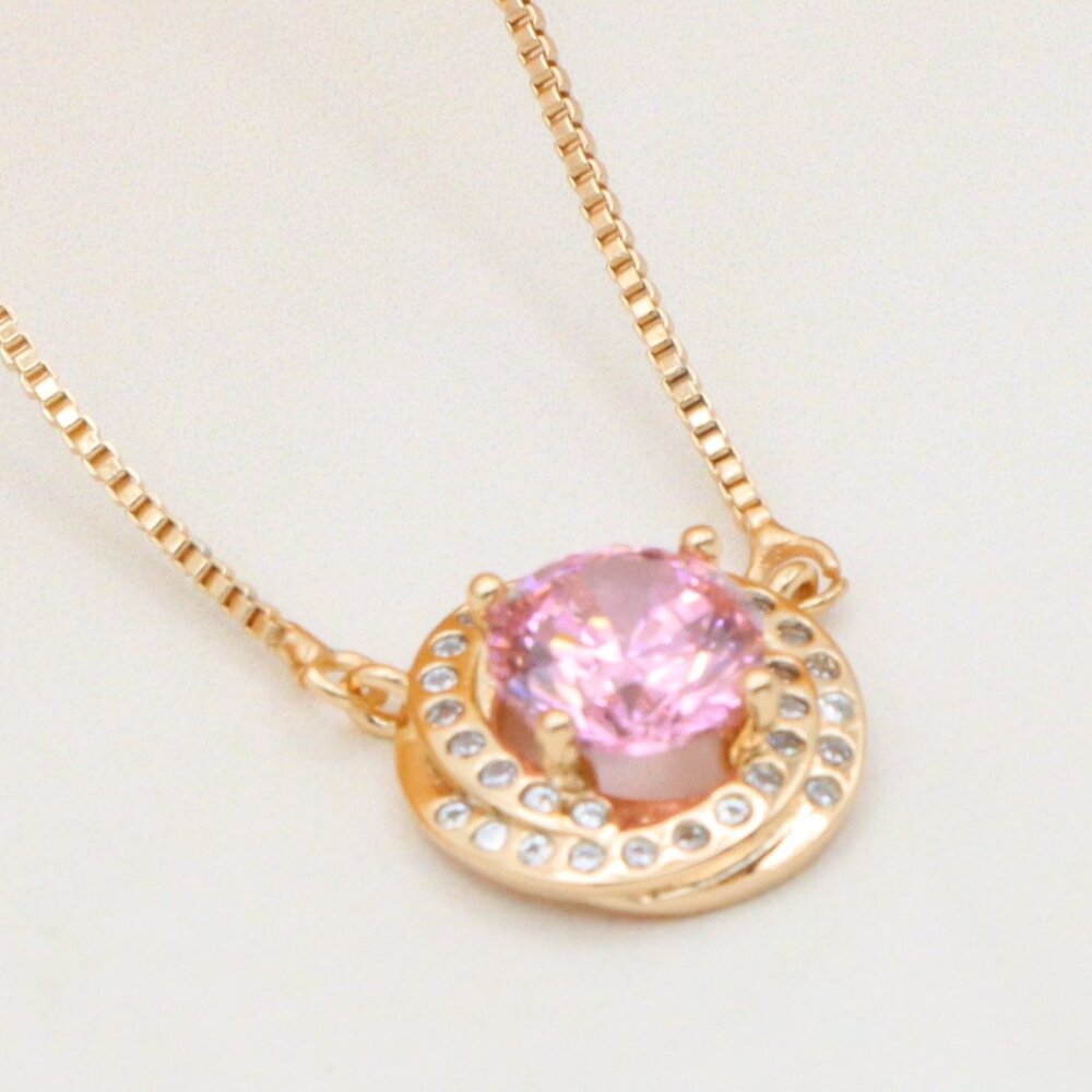 Elegant Rose Gold Necklace with Pink Stone & Adjustable Chain, XPNL0347